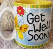 NEW Burton Uplifting Wings GET WELL CERAMIC COFFEE TEA MUG Butterflies Flowers