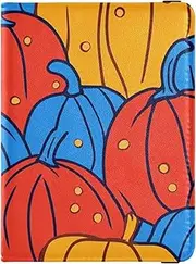 [Amooorous] Abstract Pumpkin Patterns Red and Blue Leather decorative cute passport holder Travel Documents Organizer Protector Travel Passport Wallet With Vaccination Card Slot Waterproof, abstract pumpkin
