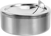 BAZEITFLOW Round Stainless Steel Ashtray with Lid Windproof Smokeless Design for Use Ashtray for Home Office Patio Hotel and Bar Decor