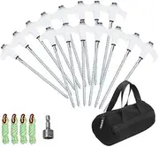Heavy Duty Steel Drill Screw in Camping Tent Pegs Glow in The Dark Head + Ropes