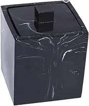 Marble Cotton Swabs Box with Cover for Makeup Cotton Swabs, Makeup Cotton Buds Jar-Black