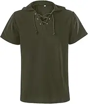 [MTINDO] Men's Medieval Retro Hoodie T Shirt Renaissance Pirate Costume Short Sleeve Hoodies