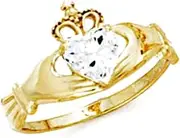 [JewelryWeb] 14k Solid Gold Love Heart White Irish Claddagh Celtic Trinity Knot Ring Size 7.0 Statement-Ring for Women
