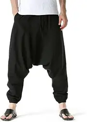 [Abigprofit] Men's Hippie Baggy Genie Boho Yoga Harem Pants Cotton Low Drop Crotch Joggers Sweatpants
