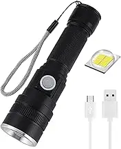 LED Flashlight, USB Rechargeable Flashlights, Super Bright 6000 Lumen P50 Flashlights, Rechargeable Tactical Waterproof Flashlight with Zoom for Camping, Hiking and Emergencies Built-in Battery