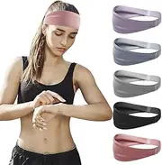 [TOMVAES] 5 Pcs Workout Headbands, Moisture Wicking Workout Headband, Sweatband Headbands for Running, Cycling, Football, Yoga, Hairband for Women and Men