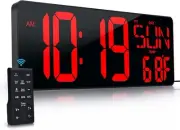 LED Large Display Digital Wall Clock with Remote Control for Office Gym 17.2"NEW