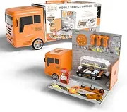 Mobile Service Garage Truck Toy with Flip-Open Storage - Take-A-Part Car, Realistic Tools, Garage Accessories Included - Great Toy for 6+ Years