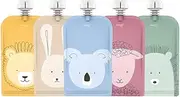 Cherub Baby Refillable Food Pouches 5 Pack 150ml Leakproof Freezer Safe BPA-Free Squeeze Bags for Toddler Baby Snacks Reusable Easy Fillable Animal Printed Pouch for Homemade Smoothies Purees Yoghurt