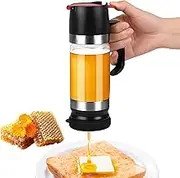 MosQler Glass Honey Dispenser 300 ml Drip-Proof Honey Jar with Handle, Glass Honey Dispenser No Drip, Honey Dispenser Pot for Honey and Siru, Maple Syrup, Jam (Black)