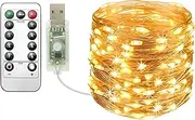 [Clearhill] USB Fairy Lights 1Pack,65.6ft/20M Warm 200LED USB Cooper Wire String Lights with Remote Control, 8 Modes, Timing & Dimmable for Christmas Bedroom Indoor Outdoor Decor