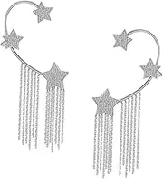 [SOESFOUFU] 1pair Stars Tassels Ear No Piercing Delicate Ear Clip for Women Weddings and Special Occasions Elegant -catching Tassels