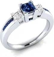 [AZQ] 925 Sterling Silver Fashion Natural Ruby Sapphire Ring Square Perfect Cut 3-Stone Rainbow Cubic Zirconia Rings CZ Eternity Engagement Wedding Band Ring for Women