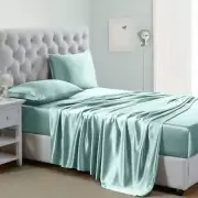 Silk Satin Sheets Size Satin Bed Sheet Set with Deep Pockets, Queen Aqua