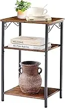 Hoctieon 3 Tier Tall End Table, Slim Night Tables, Narrow Side Table with Storage, Nightstand for Small Spaces, Metal Frame, for Living Room, Bedroom, Sofa Couch, Hall, Easy Assembly, Rustic Brown