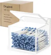 Clear Acrylic Qtip Holder with Lid Cotton Balls Swab Organizer Square