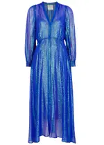 Forte_forte Metallic-jacquard Silk-chiffon Midi Dress - Blue - 2 (UK 10 / S) 2 (UK 10 / S)