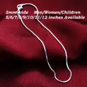 Solid 925 Sterling Silver Classic Round Snake Chain Bracelet/Anklet, Many Sizes