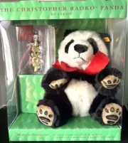 Steiff 15" Plush Teddy Panda Bear Set with Christopher Radko Christmas Ornament