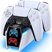 Tokluck PS5 Controller Charger Station Compatible with PlayStation 5 Edge & Dual Controller, PS5 Accessories Charging Station with Charging Cable, PS5 Charging Dock Stand with LED Indicators, White