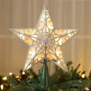 9” Christmas Star Tree Topper, Glittered Silver Treetop Star, 3D Star Christmas