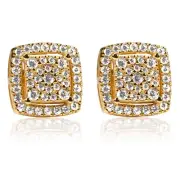 Yellow Gold 925 Sterling Silver Hip Hop 3D Square Cube Cluster Stud Earrings