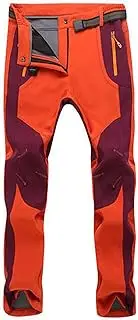 QIULAO Ladies Ski Trousers, Warm Fleece Hiking Pants, Soft Shell Trousers, Outdoor Winter Waterproof Snow Pants (Color : Orange, Size : S)