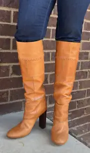NEW $1395 Chloe Tuscon Boot 40 9.5 Knee Whipstitch Patchwork Brown Caramel