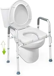 OasisSpace Stand Alone Raised Toilet Seat 300lb - Heavy Duty Medical Raised Homecare Commode and Safety Frame, Height Adjustable Legs, Bathroom Assist Frame for Elderly, Handicap, Disabled