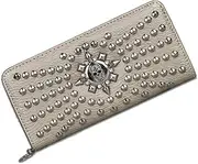 [HIZEFSOO] Skull Wallets for Women -Large Capacity Womens Clutch Wallet Purse Punk Studs Gothic Skull Chain Women Wallet Long Purse Credit Card Clutch for Women Handbag Skull, Champagne gold