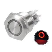Momentary Metal Push Button Switch 22mm Mounted Dia DPDT 2NO 2NC 24V Red LED