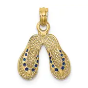 14k Yellow Gold 3D W/ Blue Dotted Enamel Double Flip-Flop Charm