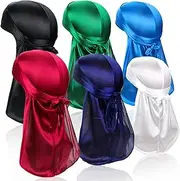 [H HOME-MART] 6 Pcs Silky Durag Headwraps Dorag for Men Women Waves, Durags Pack with Long Tail and Wide Straps, 6 Colors
