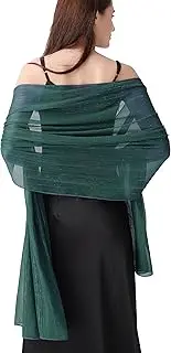 [changyexi] Elegant Evening Shawl Wrap for women Formal, Lightweight Sheer Chiffon, with Rhinestones and Silver Wire