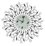Large 28 inch Mirror and Crystal Abstract Leaf Wall Clock