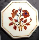 12" Marble side Table Top Floral Inlay semi precious stones work