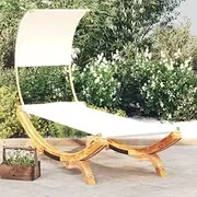 Outdoor Lounge Bed, Garden Sun Lounge Patio Sun Bed Lounger Day Bed Chaise Lounge Outdoor Lounge Bed with Canopy 100x200x126 cm Solid Bent Wood Cream