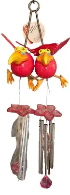 Exhart WindyWing Song Bird Red DoDo Hanging Wind Chimes Pink Red Lot 2 22in