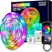 Bluetooth LED Strip Lights 15m,Inscrok LED Light Strips Controlled by Smart Phone APP,Music Sync LED Lights Strip for Bedroom Decor, Room Decor, Children's Room (Certified Power Supply)