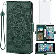 Asuwish Compatible with iPhone 6plus 6splus 6/6s Plus Wallet Case Tempered Glass Screen Protector Credit Card Holder Cell Phone Cover for iPhone6 6+ iPhone6s 6s+ i 6P 6a S Six iPhone6splus Dark Green
