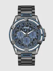 GUESS Men's Black King Gunmetal Link Watch