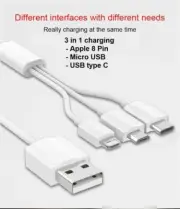 SHORT 3in1 Micro USB Type C Light.ing Fast Charging Cable For iPhone Samsung etc