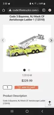 code 3 collectibles #12510 BAYONNE, NJ CF MACK TRUCK AERIALSCOPE TOWER LADDER