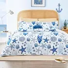 King Size Quilt Bedding Set Coastal White Bedspreads - Summer Beach Nautical ...