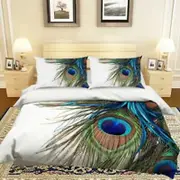 3D Peacock Feather 205 Bed Pillowcases Quilt Queen Size