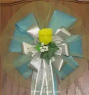 6 YELLOW ROSES SILVER/TURQUOISE flora Ribbon Pew Bows for Occasions