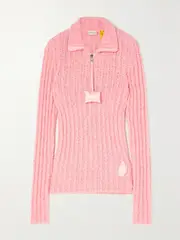 [Moncler Genius] Moncler Genius - + Jw Anderson Appliquéd Ribbed Cotton-blend Bouclé Sweater - Red - small small Red