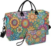 [ZRYSMY] Colorful Groovy Flowers Duffel Bag for Traveling, Travel Bag Gym Bag, with Multiple Interior Pockets Shoulder Weekender Bag for Women Men with Toiletry Bag 20.5L x 1.9W x 13.8H, Multi-Colored
