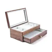 Black Walnut Wooden Jewelry Box - Allwood, Handcrafted, Glass Lid 1 drawer. G...