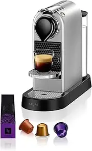 [Nespresso] Citiz Coffee Pod Machine by Krups. Compact Espresso Maker for Original Pods, 19-Bar High Pressure, Fast Heat-Up, Energy Saving, Auto Shut-Off, Recyclable Pods in Silver XN741B40